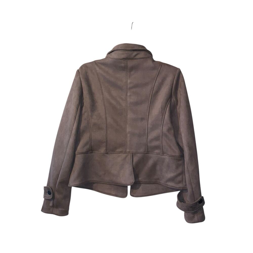 T Tahari Faux Suede Leather Crop Zip Jacket Brown Moto M - Picture 6 of 13